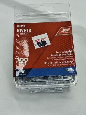 Ace 1/8 in. D X 1/4 in. Steel Rivets Silver - 100 Pack - #2014280